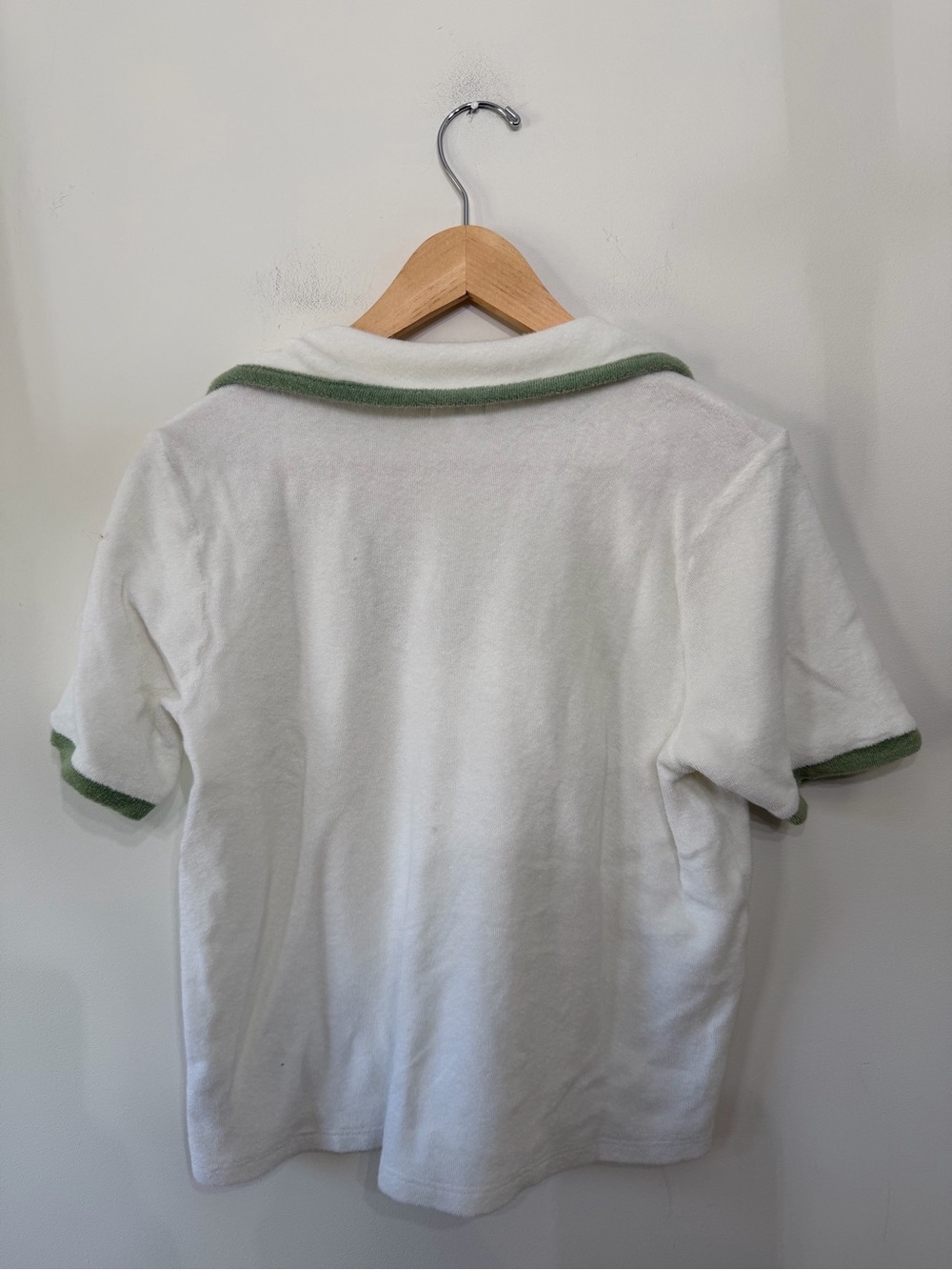 Sundry Anthro Loop Terry Polo Top Shirt Resortwear Summer White Green Women’s 2 - Picture 4 of 9
